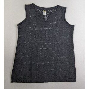 ISLANDER - WOMEN'S BLACK SHEER LACE TANK TOP TUNIC - SIZE L